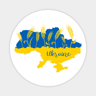 Map of Ukraine decorated with wheat ear in Ukrainian flag colors Magnet